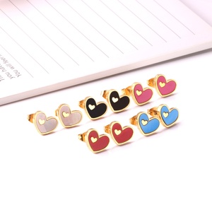 Boucles d'oreilles clous en acier inoxydable plaqué or, forme cœur, couleurs mélangées, bijoux fantaisie pour petite amie - Product Image 2