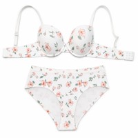 Ensemble de lingerie 2 pièces pour femme : soutien-gorge à armatures rembourré à imprimé floral et culotte assortie, soutien-gorge T-shirt à bonnets moulés et culotte bikini