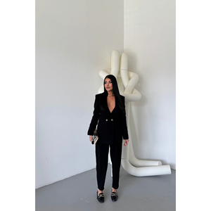 Ensemble veste et pantalon en lin noir pour femme - Costume élégant et stylé - Product Image 5