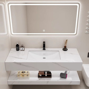 Personalizado moderno hogar apartamento Hotel escuela flotante vanidad baño armario de almacenamiento con LED fregadero espejo - Product Image 2