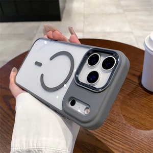 New Acrylic Clear <b>Pink</b> Metal Lens <b>Frame</b> Protector Case for iPhone 16 15 14 17 Air Pro Max Magnetic Wireless Charging Cover - Product Image 3