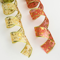 Ruban en polyester de luxe pour Noël, étoiles de 6,3 cm, pour emballages cadeaux et décorations
