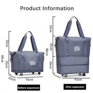 Custom Large Waterproof Women Foldable Duffle Expandable Weekender Fitness Gym Travel Bag <b>With</b> <b>Wheels</b> <b>Trolley</b> Luggage - Product Image 2
