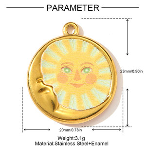 Colgante Grande de Acero Inoxidable con Diseño de Sol y Estrella Pintados a Mano, Estilo Vintage y Colorido, para Manualidades DIY - Product Image 4