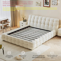Lit rembourré moderne en bois massif, avec rangement, finition crème, luxe, tailles double/king size