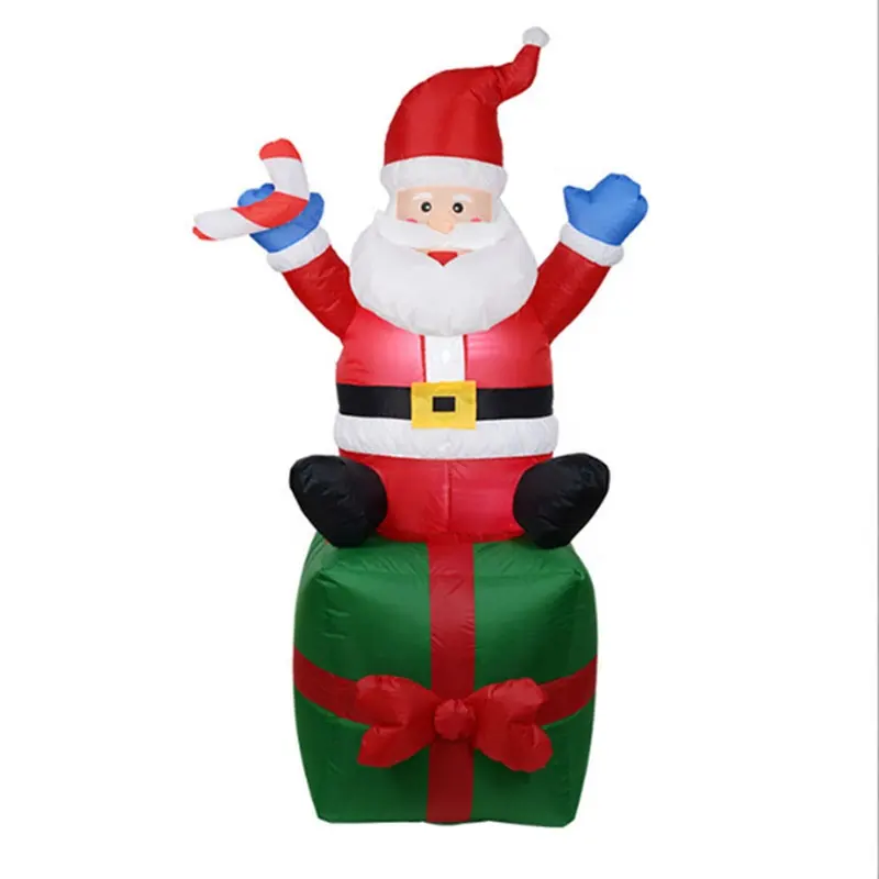 6Feet/180cm Xmas Decorations Indoor&Outdoor LED Lighted Blow Inflatable Christmas Santa On Gift Box For Garden Hotel Home