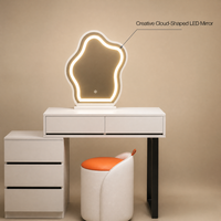 Ensemble coiffeuse et bureau de maquillage Mid-Century Modern en bois, avec miroir LED effet nuage, 3 tiroirs de rangement, commande tactile, style luxe léger, convertible, pour salle à manger