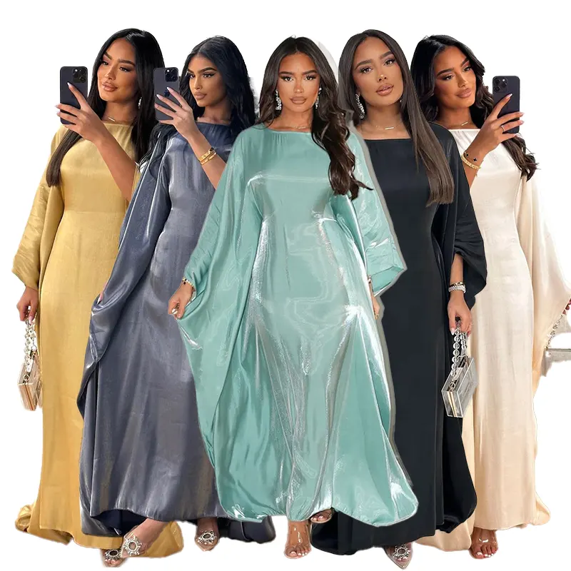 Sharut Wholesale EID Modest Turkey Waisted Batwing Sleeve Abaya Luxury Shining Sparkly Satin Women Muslim Dress Dubai Abaya 2024
