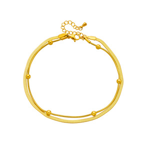 Tobillera Minimalista de Doble Cadena de Serpiente de Acero Inoxidable con Pequeños Abalorios, Dorada, para Mujer, Uso Diario y Vacaciones - Product Image 6