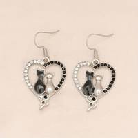 Pendentif design chat blanc/noir pour femme, boucles d'oreilles animales mignonnes, bijoux pour femme de style européen
