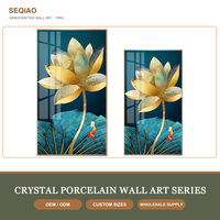 Nouvelle Peinture Murale de Luxe en Porcelaine Cristalline Style Chinois Lotus Doré pour Entrée, Couloir et Salon