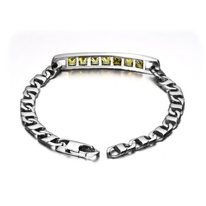Pulsera de cadena de acero de titanio con piedras amarillas, diseño geométrico para hombre, uso diario, CE594 - Product Image 2