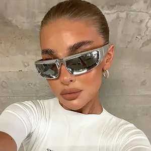 Новинка, модные женские солнцезащитные очки Y2k с серебряной оправой