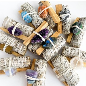 Kit de purification en gros de sauge blanche avec bâtonnets de Palo Santo et cristaux de guérison, encens spirituel pour l'élimination des énergies négatives et le nettoyage de la maison - Product Image 1