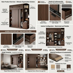 Armario de Lujo con Puertas Corredizas <span class=keywords><strong>en</strong></span> Nogal Oscuro, con Estantería Lateral Integrada, Armario de Gran Capacidad para Dormitorio - Product Image 3