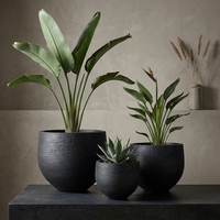 Ensemble de 3 jardinières en béton GRC faites à la main, couleur charbon de bois, texture pierre brute, pour projets résidentiels et commerciaux