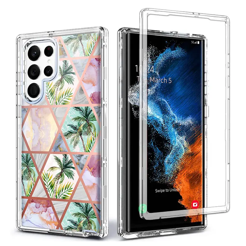 Capa de capa de telefone para Samsung Galaxy S24 Ultra Desenho de mármore capa de três camadas resistente para Samsung Galaxy S24