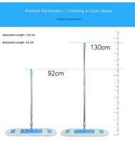 Serpillère plate à long manche et large base, tête pivotante à 360°, pour nettoyage à sec et humide des sols durs à la maison