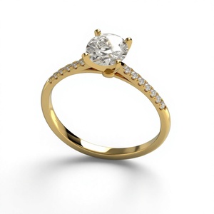 Anillo Minimalista con Diamante de Corte Brillante Redondo, Chapado en Oro de 18K, Banda con Diamantes Redondos, Anillo de Compromiso con Micro Pavé, Regalo - Product Image 2