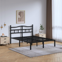Cadre de lit en métal moderne, taille Queen, robuste, avec tête de lit, noir, sommier à lattes en acier, sans sommier à ressorts, pour chambre à coucher