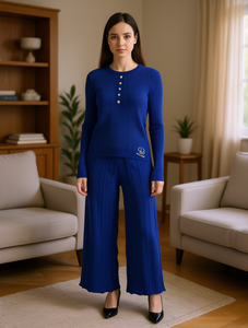 Set Maglione Lavorato a Maglia da Donna Dolce & Gabbana Blu Royal con Collo Tondo e Dettaglio Bottoni, Lunghezza Intera, Casual, Per Tutte le Stagioni, Vestibilità Regolare - Product Image 2