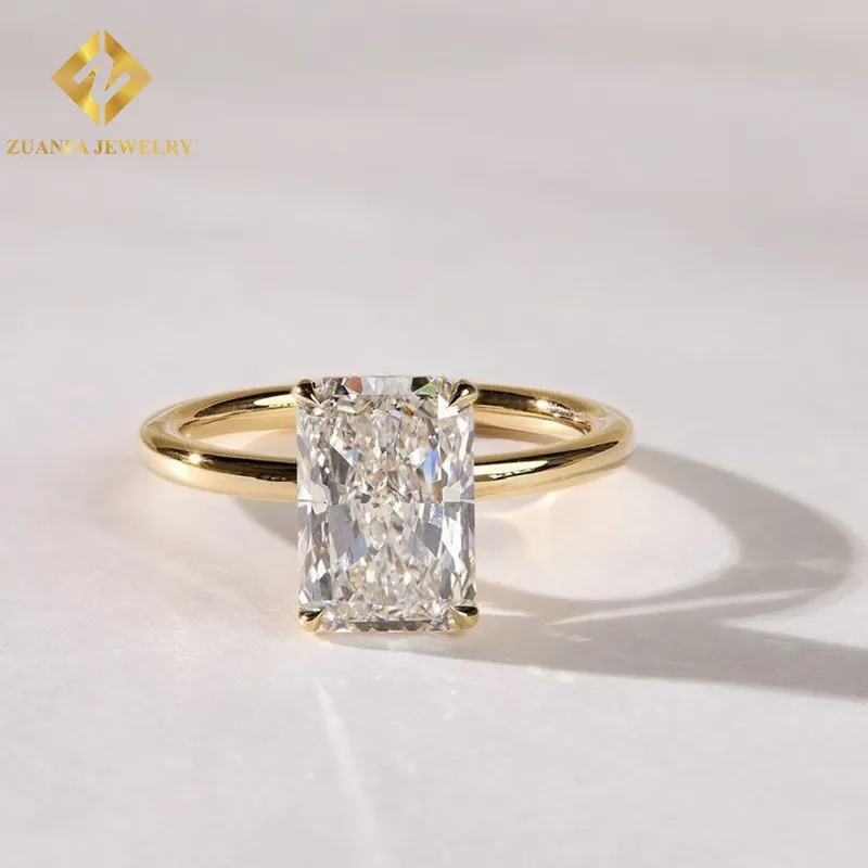 Joyería Zuanfa, hielo triturado personalizado, oro sólido de 14K, anillos de boda de diamantes cultivados en laboratorio, anillos de diamantes de laboratorio, corte radiante