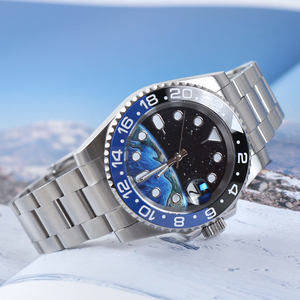 Montre automatique mécanique MINUTETIME Design NH35 <span class=keywords><strong>Sub</strong></span> avec cadran Space Earth, mouvement en cristal de saphir, étanche 10 bars, en acier. - Product Image 3