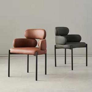 <span class=keywords><strong>Fauteuil</strong></span> moderne nordique en cuir imperméable rembourré avec pieds en métal, dossier haut, siège moelleux pour cuisine, chambre et salle à manger - Product Image 5