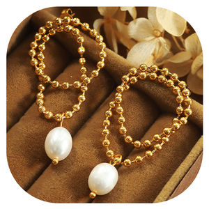 Joyería de Moda, Acero Inoxidable Impermeable, Chapado en Oro de 18k, Aretes Colgantes con Perlas, Lujo para Mujer - Product Image 1