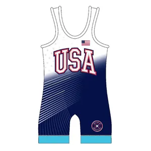 High Quality Cheap Price 90% Polyester 10% Spandex Fabric Sublimated Custom Wrestling Singlets For Men