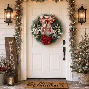 Wholesale Christmas Front Door Artificial Pine Needle <b>Wreath</b> With Red Truck Bow Pinecones and Berries - Product Image 1