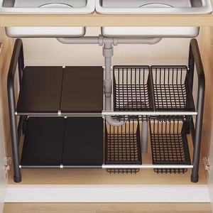 Étagère de rangement extensible pour évier de cuisine, organisateur multi-niveaux pour casseroles et ustensiles, en acier au carbone, pour armoire de cuisine à usage domestique - Product Image 3