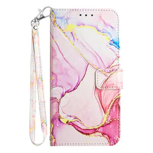 ฝาครอบฝาพับหนัง PU ลายหินอ่อนสีสันสดใสเคสโทรศัพท์สำหรับ tecno POP 6 Pro เคสกันน้ำพร้อมสายคล้องมือดีไซน์ใหม่