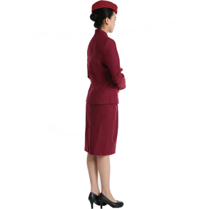 Classique Claret couleur trois pièces veste chemise jupe ensemble personnalisé de haute qualité Qatar cabine équipage voies aériennes uniforme hôtesse de l'air - Product Image 3