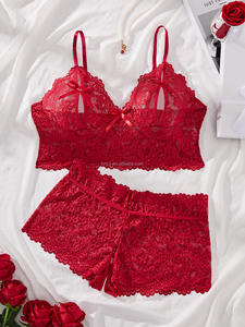 Taglie forti Set pigiama da donna, abito da donna con bretelle in pizzo a fiori in frantumi, elegante Baby Doll a rete trasparente - Product Image 5