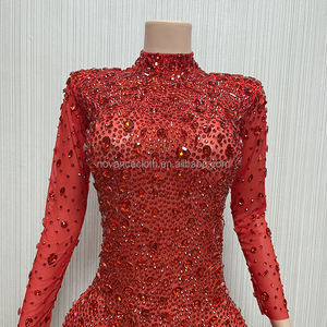 Rode Diamant Verjaardagsjurk Bling Zijsplit Rood Goud Trouwjurken Dames Avond Elegant Formeel Lange Jurk <span class=keywords><strong>Prom</strong></span> Party - Product Image 4