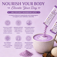 OEM Ube Kokos Latte met Chaga Lucuma Poeder Sample Gratis Biologische Superfood Blend Sachets Sticks Blikjes Geschenkdozen