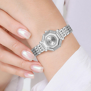 Montre-bracelet de luxe pour femme à cadran géométrique serti de diamants, bracelet en acier inoxydable, mouvement à quartz - Product Image 1