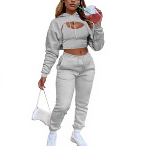 Ensemble jogging 2 pièces pour femme en molleton de coton mélangé, respirant, écologique, coupe ample, style décontracté, sportswear, hiver automne, avec capuche et pantalon coupe lanterne - Product Image 1