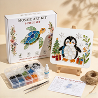 Kit d'art mosaïque DIY, ensemble de pierres de verre pour mosaïque, kit de carreaux de mosaïque avec chevalet en bois, kit d'artisanat de décoration intérieure pour adultes