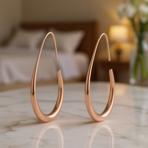 Orecchini a Cerchio E3767 in Oro Rosa a Forma di Goccia d'Acqua, Design Minimalista per Uso Quotidiano Femminile - Product Image 2