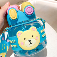 Bouteille d'eau Ours portable, grande capacité, avec double paille, écologique, résistante à l'eau bouillante, mignonne, pour étudiants et enfants, idéale pour l'été