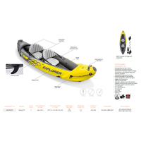 Kayak gonflable Intex 68307 K2 pour 2 personnes avec pagaies, léger, capacité de charge de 400 kg, pour la pêche et la plongée sur les lacs