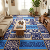 Luxuriöse Damast-Patchwork Nylon 6.6 Gewerbeteppiche HD-Bedruckte Mediterrane Blaue Teppichfliesen für Große Hotellobby & Ballsaal