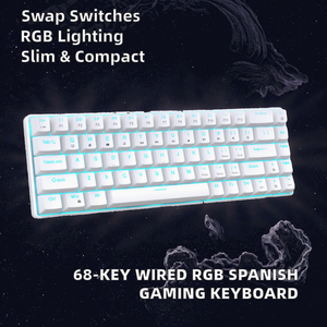 Clavier de jeu mécanique filaire 68 touches au design mini, interrupteurs à axe rouge, rétroéclairage RGB USB Type-C, clavier gamer 60 % - Product Image 2