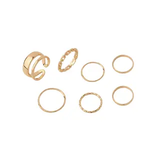 2024 Fashionable Simple Design Gold Plated Rings Knuckle Rings Multi Kinds Personalized 7 Piece Ring Set For Women Men