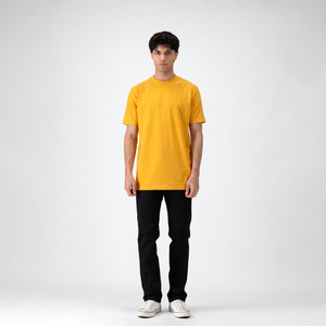 <b>Men's</b> Summer Loose Fit <b>Yellow</b> Knitted 100% Cotton Breathable O-Neck Short Sleeve Custom Solid Casual Front Logo Tee <b>Shirt</b> - Product Image 1