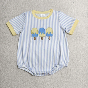 Ensemble de vêtements de boutique pour bébés garçons, t-shirt rayé avec applique crème glacée, short jaune, tenue décontractée 2 pièces, barboteuse à bulles - Product Image 3