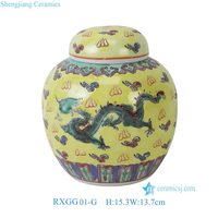 Pot à gingembre en céramique RXGG01-C-F-G, porcelaine chinoise antique, peinture jaune, verte et blanche, motif dragon