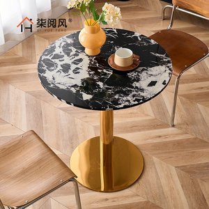 Mesa de Comedor Redonda de Mármol Estilo Francés para 4 Personas, Muebles Comerciales Personalizables para Cafeterías y Pastelerías - Product Image 4